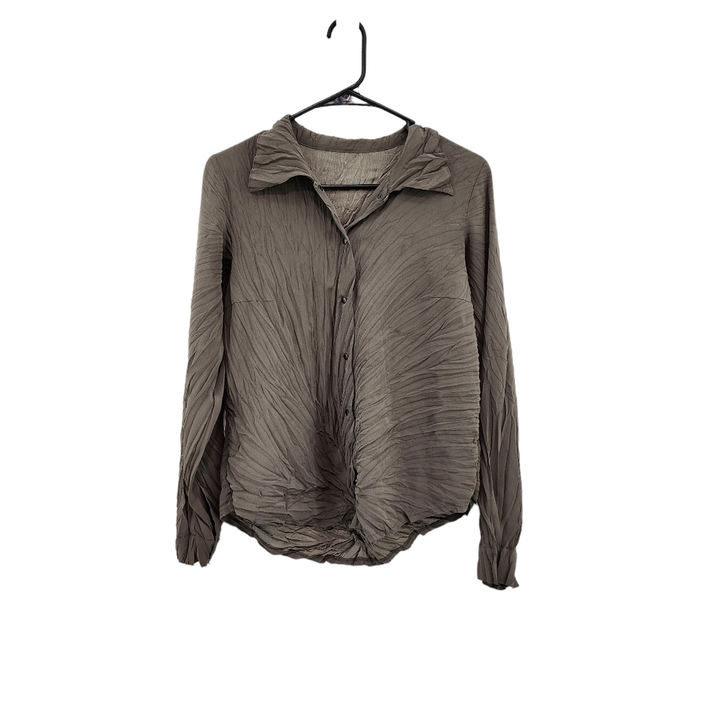 Babette Women's Poly Crinkle Button Front Top